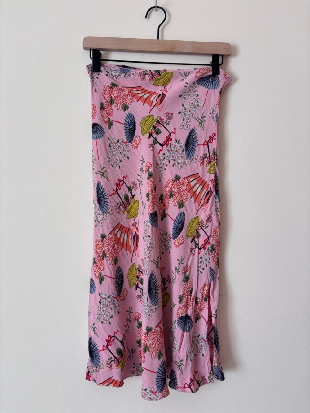 Vintage Pink Floral Print Midi Skirt